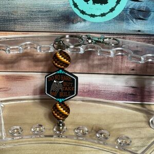 Orange and Black Western Rodeo Keychain with Beaded Design